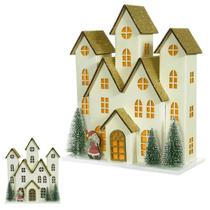 Casa Papai Noel Bege e Dourada C/ Led - 25cm