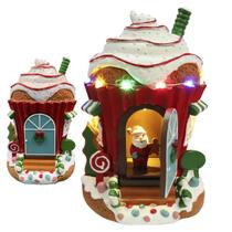 Casa Papai Noel Natal Cupcake Natalino Musica Som Led Decoraçao Enfeite Fim de Ano Loja Recepçao Festa Merry Christmas