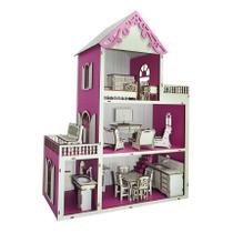 Casa Para Boneca Polly Pintada Rosa e Branco Com 21 Móveis Branco Mdf Madeira - Atacadão do Artesanato Mdf