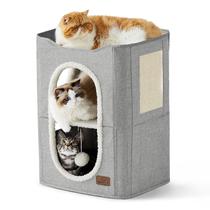 Casa para Gatos Bedsure de 2 Níveis com Arranhador Cinza