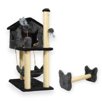 Casa Para Gatos Com Dois Andares Rede E Brinquedo Bolinha Poste Sisal Horizontal Cara de Gato