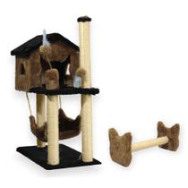 Casa Para Gatos Com Dois Andares Rede E Brinquedo Bolinha Poste Sisal Horizontal Cara de Gato