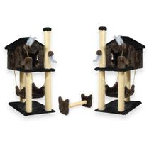 Casa Para Gatos Com Dois Andares Rede E Brinquedo Bolinha Poste Sisal Horizontal Cara de Gato