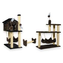 Casa Para Gatos Com Dois Andares Rede Plataforma 3 Andares Com Brinquedo Poste Horizontal Cara de Gato