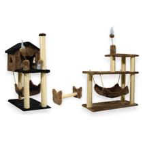 Casa Para Gatos Com Dois Andares Rede Plataforma 3 Andares Com Brinquedo Poste Horizontal Cara de Gato Casa Para Gatos Com Dois Andares Rede Plataforma 3 Andares Com Brinquedo Poste Horizontal Cara de Gato