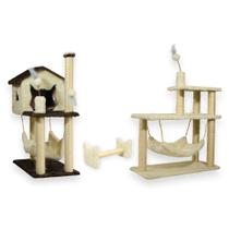 Casa Para Gatos Com Dois Andares Rede Plataforma 3 Andares Com Brinquedo Poste Horizontal Cara de Gato