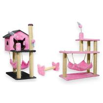 Casa Para Gatos Com Dois Andares Rede Plataforma 3 Andares Com Brinquedo Poste Horizontal Cara de Gato