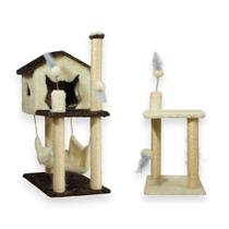 Casa Para Gatos Dois Andares Rede E Brinquedos Plataforma 2 Andares Poste Sisal