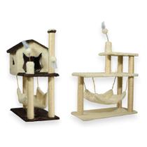Casa Para Gatos Dois Andares Rede E Brinquedos Plataforma 3 Andares Poste Sisal