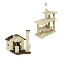 Casa Para Gatos Dois Andares Sem Rede E Brinquedos Plataforma 3 Andares Poste Sisal