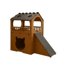 Casa Para Gatos Dois Andares Toca Em Mdf Caramelo Cama Beliche Brinquedo Arranhador Gato Diversão