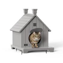 Casa para Gatos DRATO de Resina Impermeável e Ventilada para Vários Gatos, Cinza