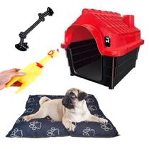 Casa Pet N1 Dog Vermelho + Brinquedos Sonoros + Cama Preta