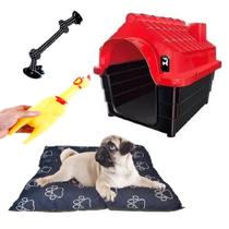 Casa Pet N2 Dog Vermelho + Brinquedos Sonoros + Cama Preta