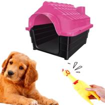 Casa Plástica Pet Rosa Cães N4 + Brinquedo Mordedor Galinha