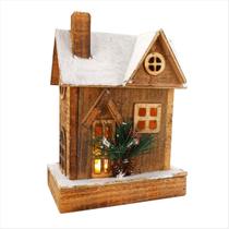 Casa Vila Natalina Rustica em Madeira Iluminada 24cm