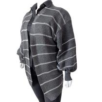 Casaco aberto Cardigan Plus Size Listrado