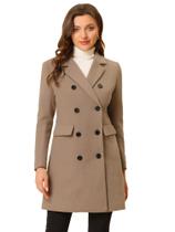 Casaco Allegra K Winter Elegant, lapela entalhada, marrom duplo, XL