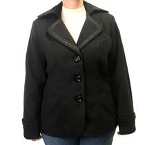Casaco Alpelo Lã com Pesponto Branco Curto Preto 72149