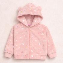 Casaco Bebê Peluciado com Capuz e Orelhinhas Corações Furtacor Cor:RoseTamanho:3-6m Casaco Bebê Peluciado com Capuz e Orelhinhas Corações Furtacor Cor:RoseTamanho:3-6m