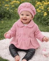 Casaco Bebê Sobretudo Infantil Menina Soft Inverno com Boina Roupa Frio Quentinho Tam P ao 8 Tamanho:MCor:Rose