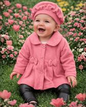 Casaco Bebê Sobretudo Infantil Menina Soft Inverno com Boina Roupa Frio Quentinho Tam P ao 8 Tamanho:PCor:Rosa