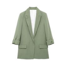 Casaco Blazer Feminino Elegante Com Mangas Dobráveis E Bolsos Frontais Moda Feminina