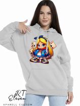 Casaco Blusa Moletom Masculino e Feminino Canguru Estampa Alice Com Bolso e Capuz Inverno Frio Rt05