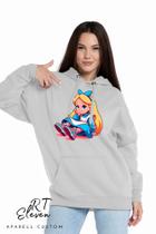 Casaco Blusa Moletom Masculino e Feminino Canguru Estampa Alice Com Bolso e Capuz Inverno Frio Rt07