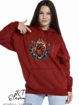 Casaco Blusa Moletom Masculino e Feminino Canguru Estampa Coração Com Bolso e Capuz Inverno Frio 02