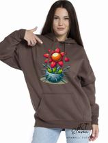 Casaco Blusa Moletom Masculino e Feminino Canguru Estampa Floral Com Bolso e Capuz Inverno Frio 04