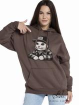 Casaco Blusa Moletom Masculino e Feminino Canguru Estampa Gato Com Bolso e Capuz Inverno Frio Ref 01