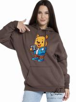 Casaco Blusa Moletom Masculino e Feminino Canguru Estampa Pooh Com Bolso e Capuz Inverno Frio 02