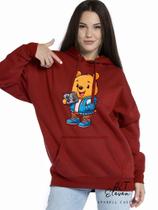 Casaco Blusa Moletom Masculino e Feminino Canguru Estampa Pooh Com Bolso e Capuz Inverno Frio 02