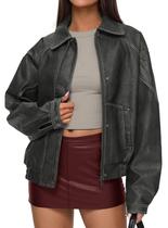 Casaco Bomber Oversized de material sintético PRETTYGARDEN Cinza P Casaco Bomber Oversized de material sintético PRETTYGARDEN Cinza P