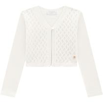 Casaco Cardigã Bolero Infantil Menina Tricô Botões Tricot Off White Milon