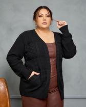 Casaco Cardigan Com Bolso Detalhado Lã Plus Size Inverno Casaco Cardigan Com Bolso Detalhado Lã Plus Size Inverno