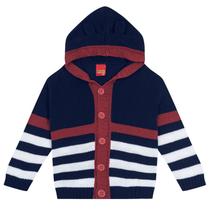 Casaco Cardigan Infantil Menino Com Touca Tricô Listrado Casaco Cardigan Infantil Menino Com Touca Tricô Listrado