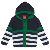 Casaco Cardigan Infantil Menino Com Touca Tricô Listrado