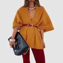 Casaco Cardigan Longo Feminino Meia Manga Tricot Modal Inverno Elegante Social Dia das Mães