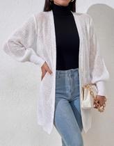 Casaco Cardigan Manga Longa Bufante Tricot Inverno Feminino Casaco Cardigan Manga Longa Bufante Tricot Inverno Feminino