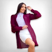 Casaco Cardigan Manga Longa Bufante Tricot Inverno Feminino