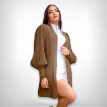 Casaco Cardigan Manga Longa Bufante Tricot Inverno Feminino