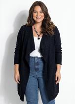 Casaco Cardigan Plus Size Trico Longo Elegante Confortável cor:pretotamanho:XLG Casaco Cardigan Plus Size Trico Longo Elegante Confortável cor:pretotamanho:XLG