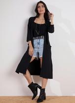 Casaco Cardigan Preto Com Bolsos