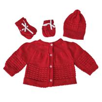 Casaco Casaquinho Meias Luvas Touca Antialérgico Bebê Rescém Nascido Lã Tricô