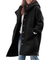 Casaco chouyatou feminino de mistura de lã de inverno com capuz preto Casaco chouyatou feminino de mistura de lã de inverno com capuz preto