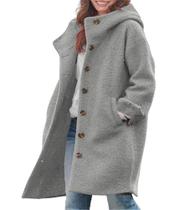 Casaco chouyatou feminino misto de lã de inverno com capuz cinza GG Casaco chouyatou feminino misto de lã de inverno com capuz cinza GG