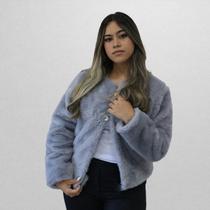 Casaco Cinza Pelúcia Feminino Manga Longa