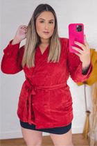 Casaco Cotele Veludo Vermelho Plus Size